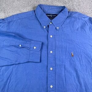 Vintage Ralph Lauren Shirt Mens 17.5-36 Blue Yarmouth Pinpoint Oxford OCBD Pony